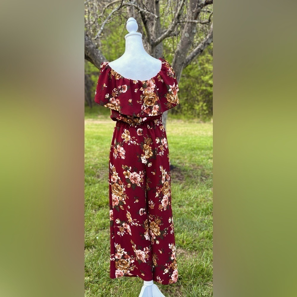 Altar'd State Women's Floral Print Jumpsuit Size Small Burgundy - Picture 3 of 7